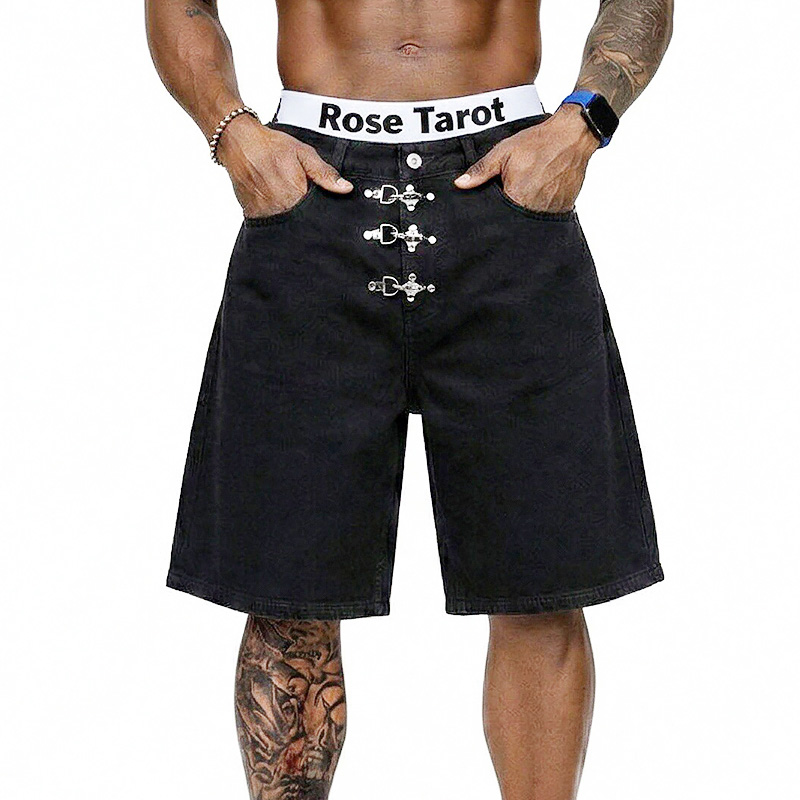 Street Fashion Jeans - Metal Buckle Short Baggy Jeans Men