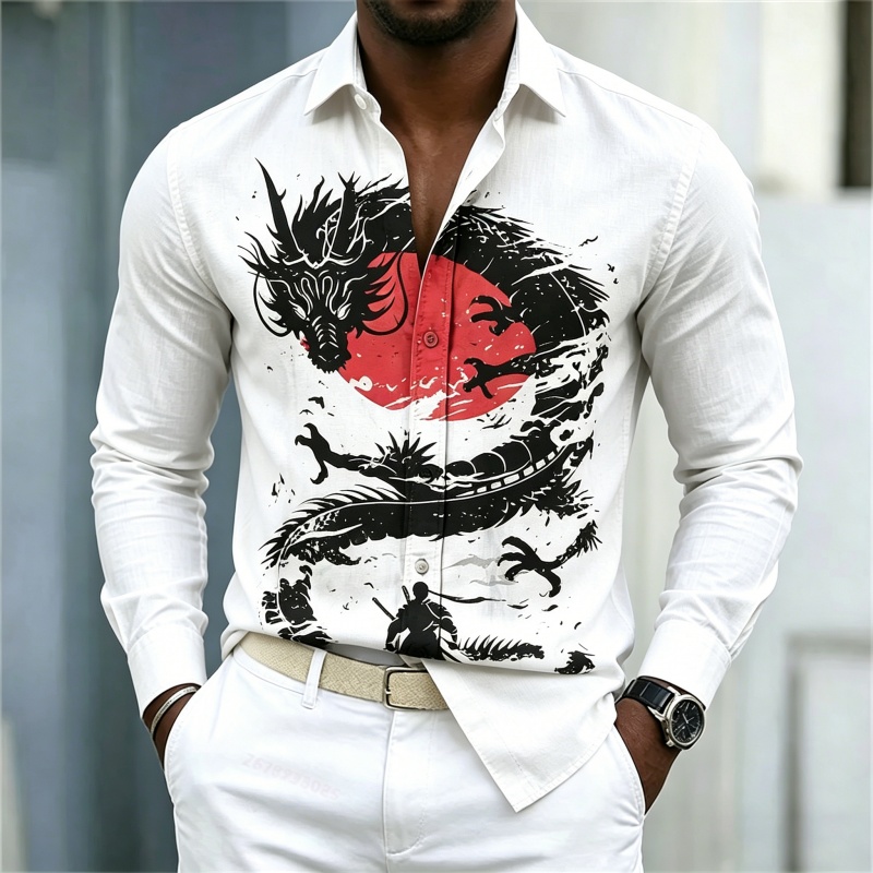 Street Fashion Casual - 2026 New Men's Shirt White Black