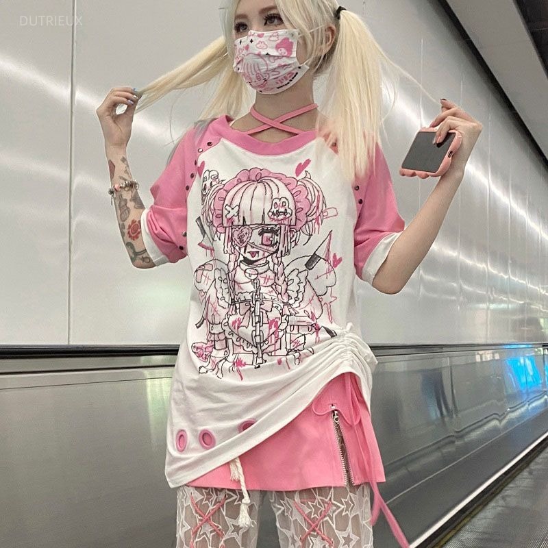 Street Fashion In Japanese - Y2k T Shirts Women Clothing Streetwear