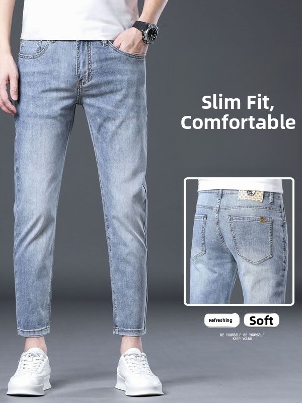 Street Fashion Jeans Men - Hong Kong Ice Silk Nine-Tenths Jeans