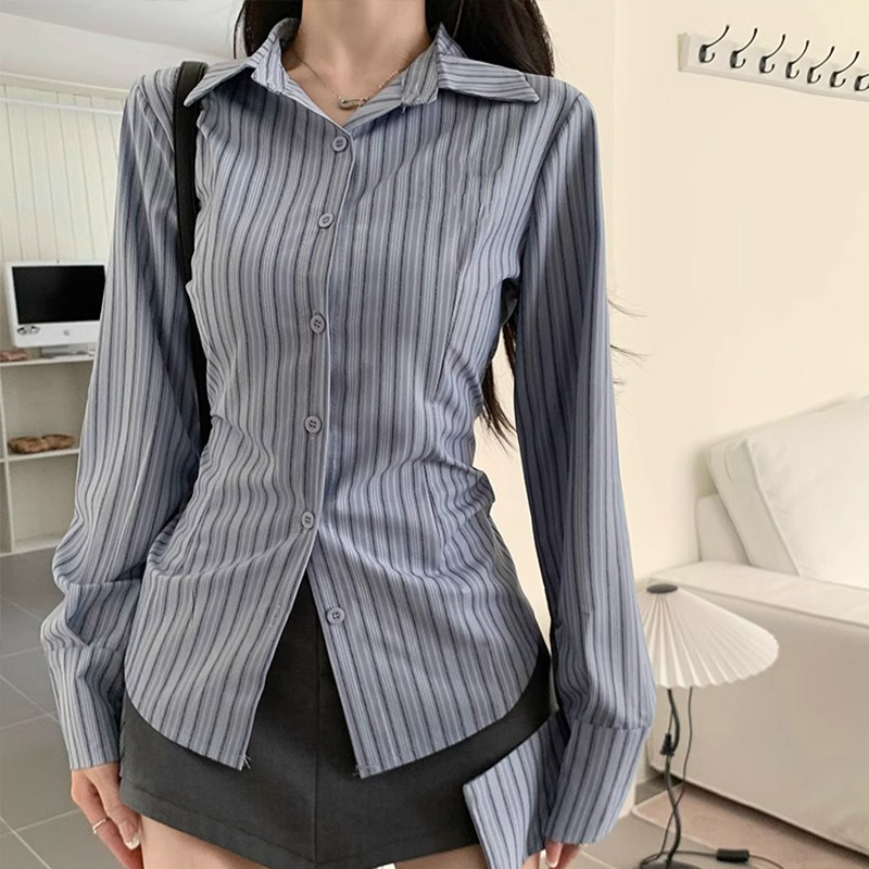 Street Fashion In Korea - Y2k Striped Shirt Women Long Sleeve