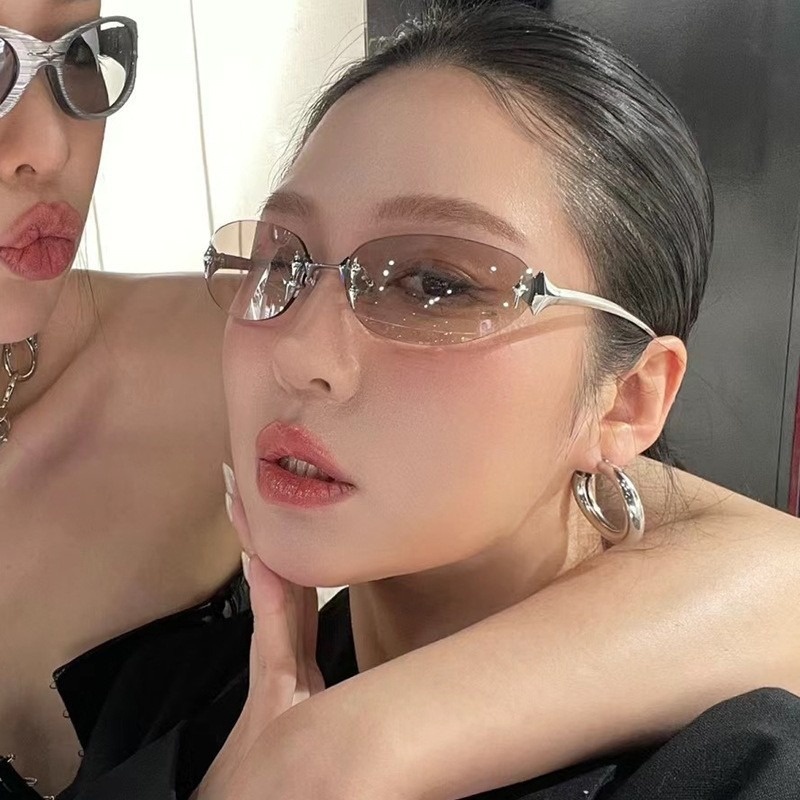 Street Fashion Shoot - Y2K Frameless Oval Metal Sunglasses Hot