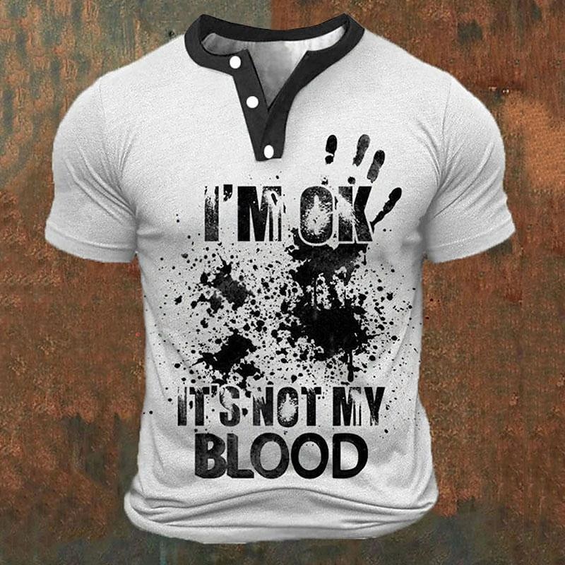Street Fashion In China - Funny 3D Letter Print Men's Henley