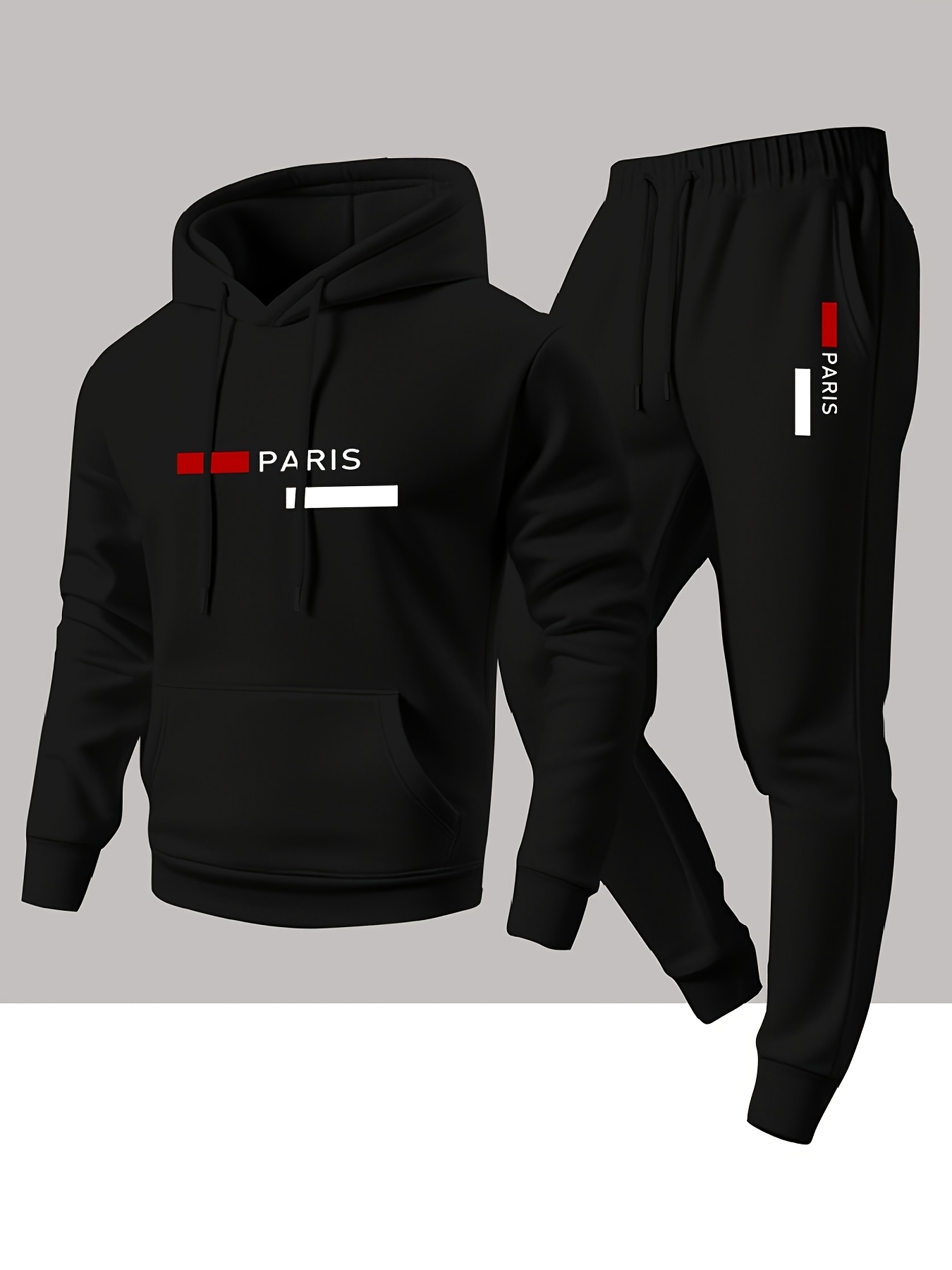 Graphic Hoodie Streetwear - men tracksuit,2‑piece set,urban casual,streetwear,red‑black stripe,letter graphic
