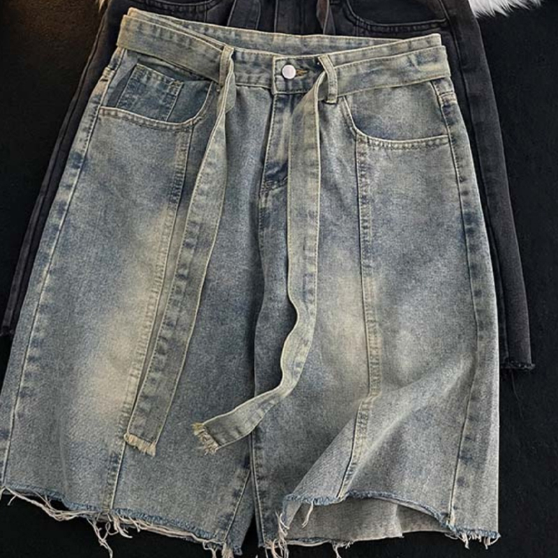 Summer Thin Fringed Denim Shor - Street Fashion In Japanese 评论和价格