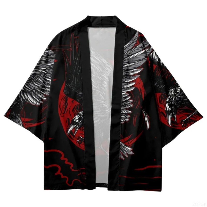 Fashion Crow Printed Open Fron - Street Fashion In Japanese 评论和价格