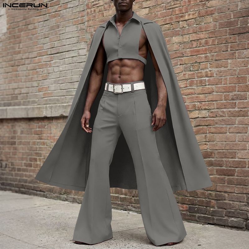 INCERUN Men Sets Solid Color L - Fashion Streetwear 评论和价格