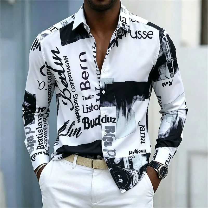 Men's Printed Long-sleeve Shir - Fashion Streetwear 评论和价格