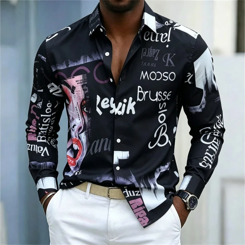 Men's Printed Long-sleeve Shir - Fashion Streetwear 评论和价格