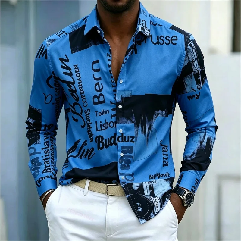 Men's Printed Long-sleeve Shir - Fashion Streetwear 评论和价格