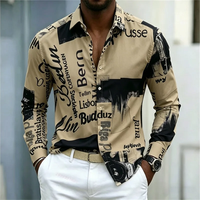 Men's Printed Long-sleeve Shir - Fashion Streetwear 评论和价格