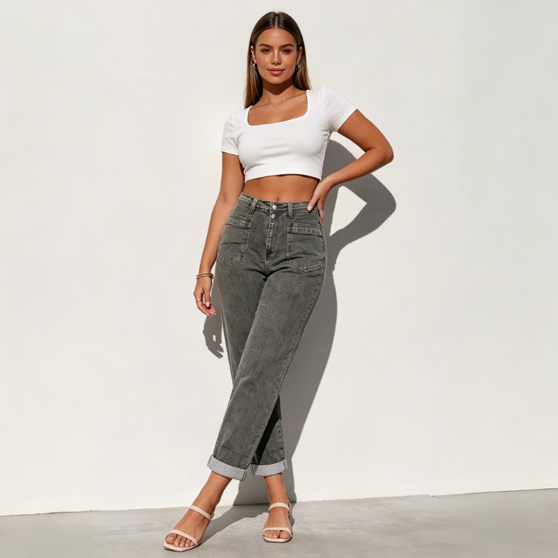 Women Plus Size American High  - Street Fashion Jeans 评论和价格