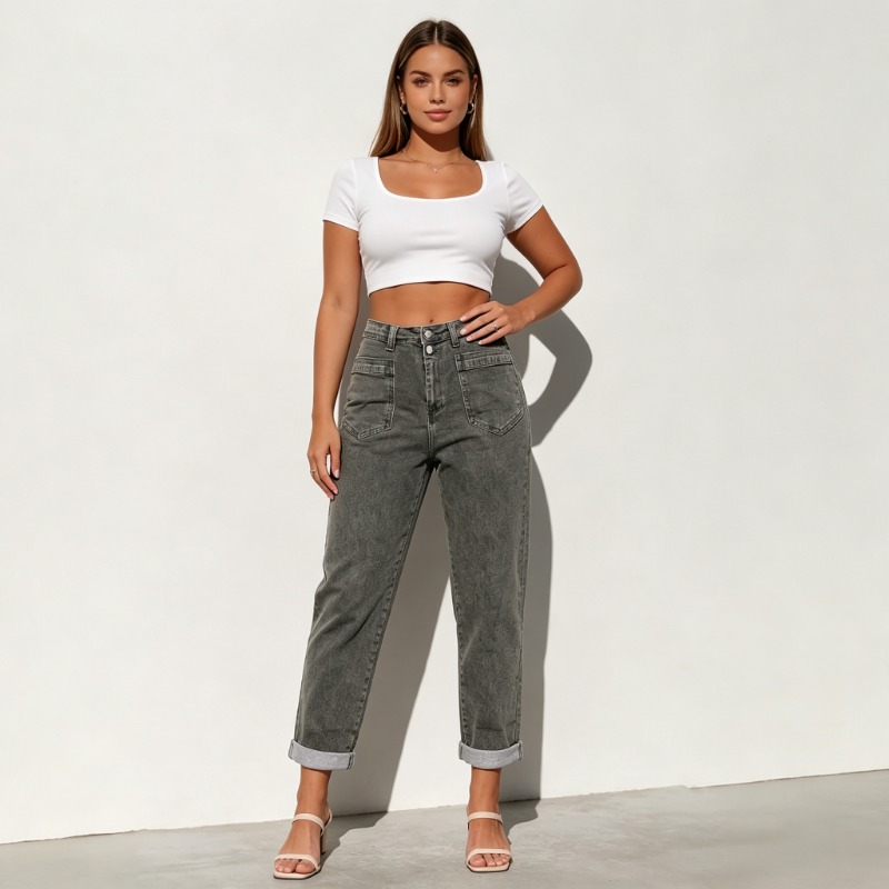 Women Plus Size American High  - Street Fashion Jeans 评论和价格