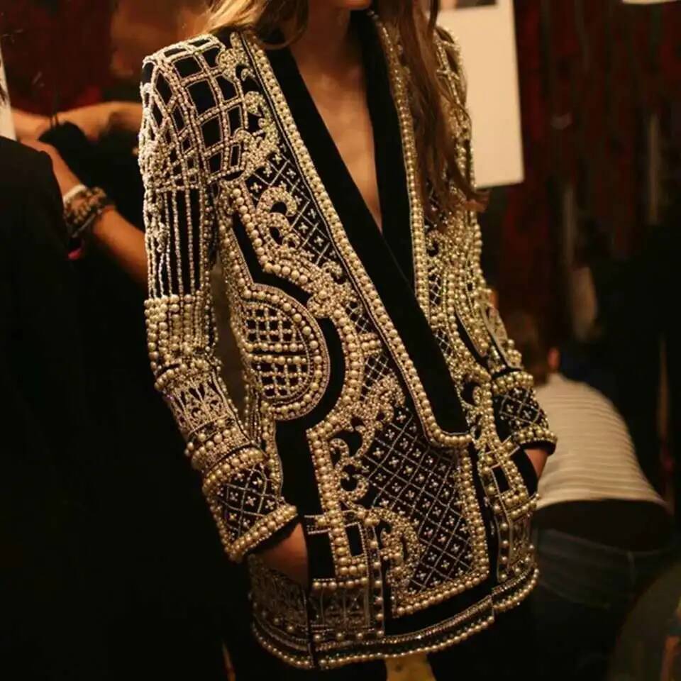 Fashion Beading V Neck Blazers - Street Fashion Taiwan 评论和价格