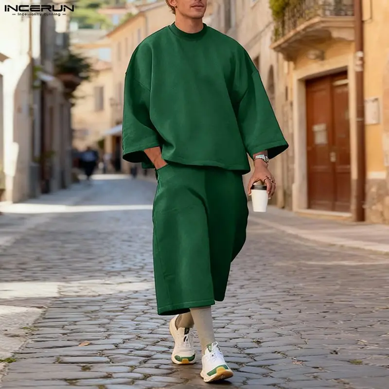 INCERUN Men Sets Solid Color B - Fashion Streetwear 评论和价格