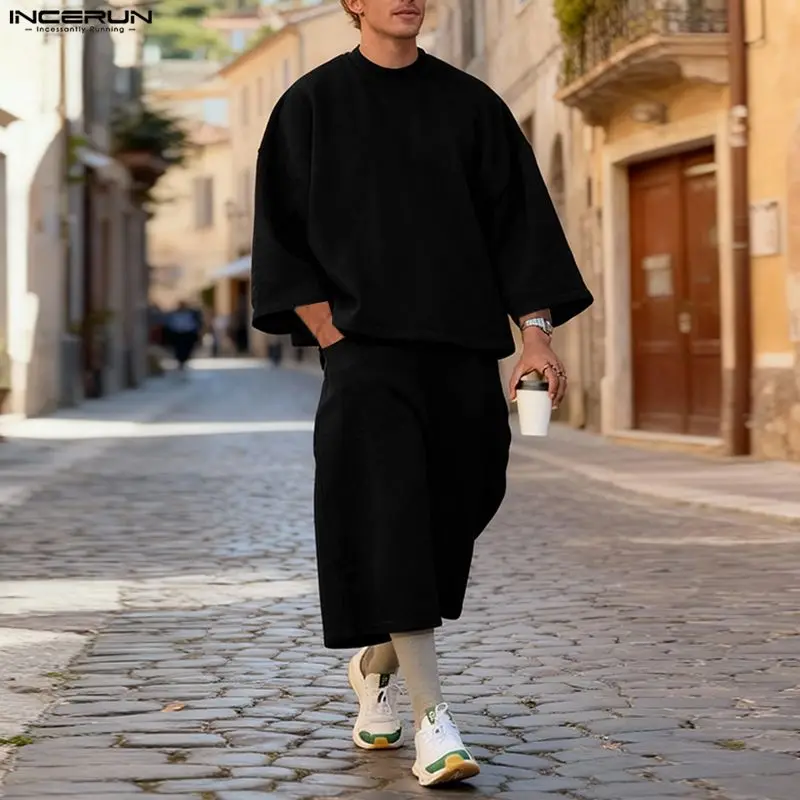 INCERUN Men Sets Solid Color B - Fashion Streetwear 评论和价格