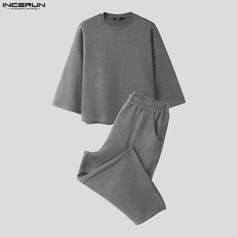 INCERUN Men Sets Solid Color B - Fashion Streetwear 评论和价格