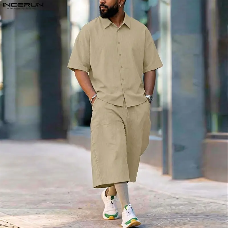 INCERUN Men's Sets Solid Lapel - Fashion Streetwear 评论和价格