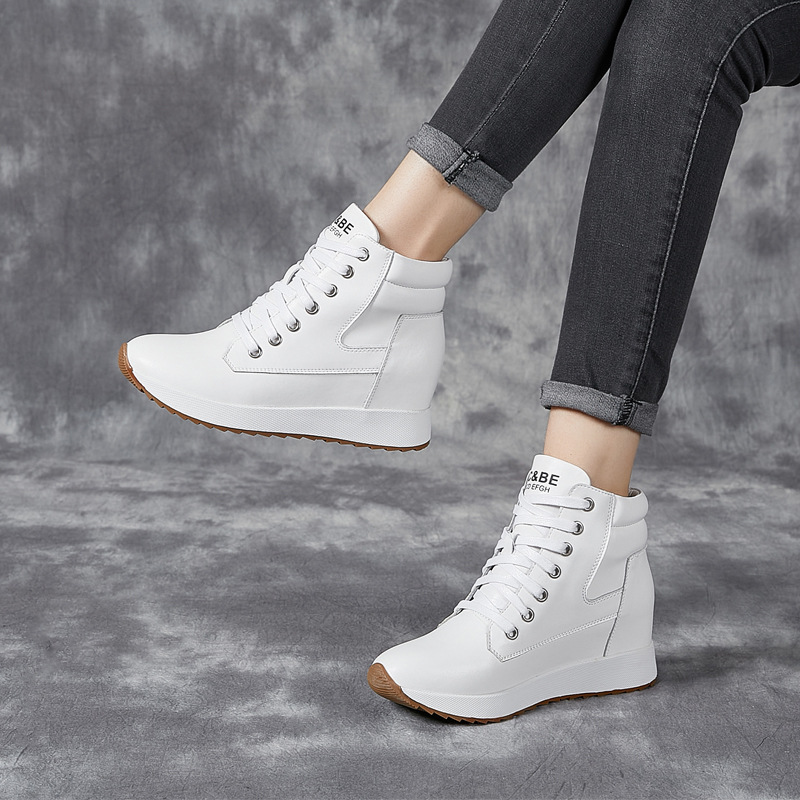 7CM Genuine Leather Women Ankl - Chunky Sneaker Platform 评论和价格