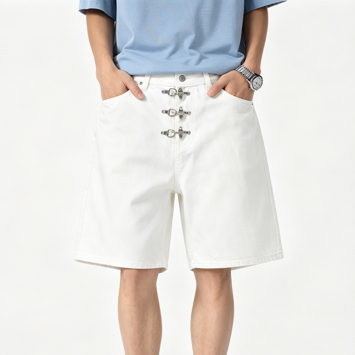 Metal Buckle Short Baggy Jeans - Street Fashion Jeans 评论和价格