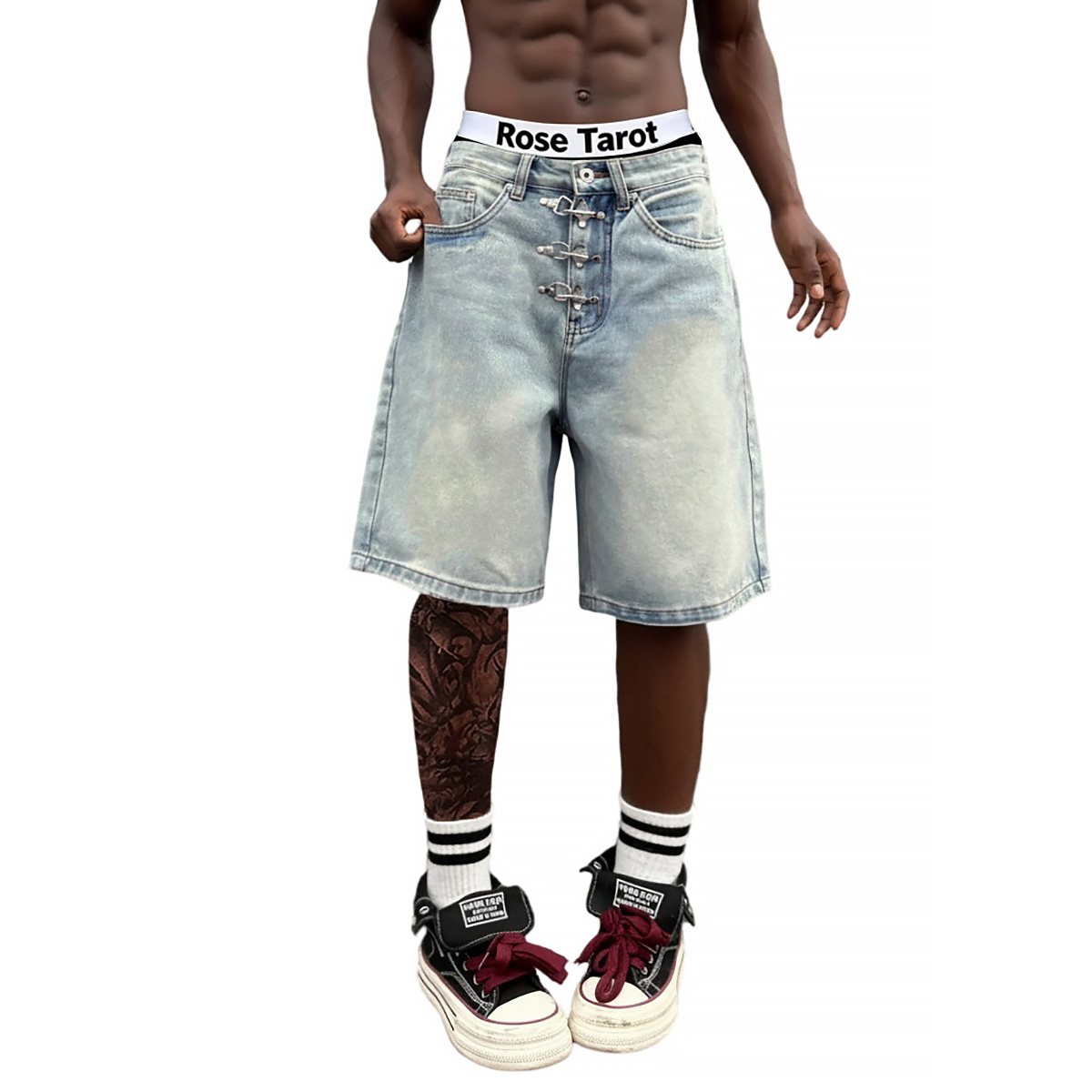 Metal Buckle Short Baggy Jeans - Street Fashion Jeans 评论和价格