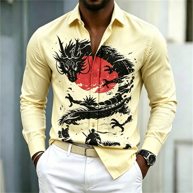2026 New Men's Shirt White Bla - Street Fashion Casual 评论和价格