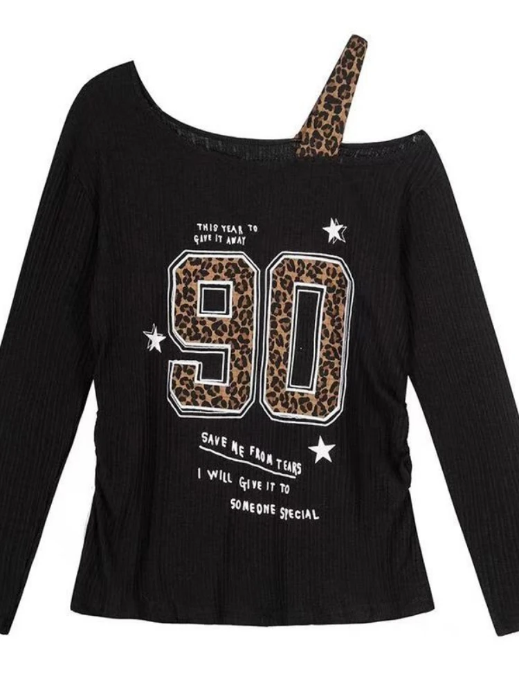 Y2K Patchwork Leopard Print T- - Fashion Streetwear 评论和价格