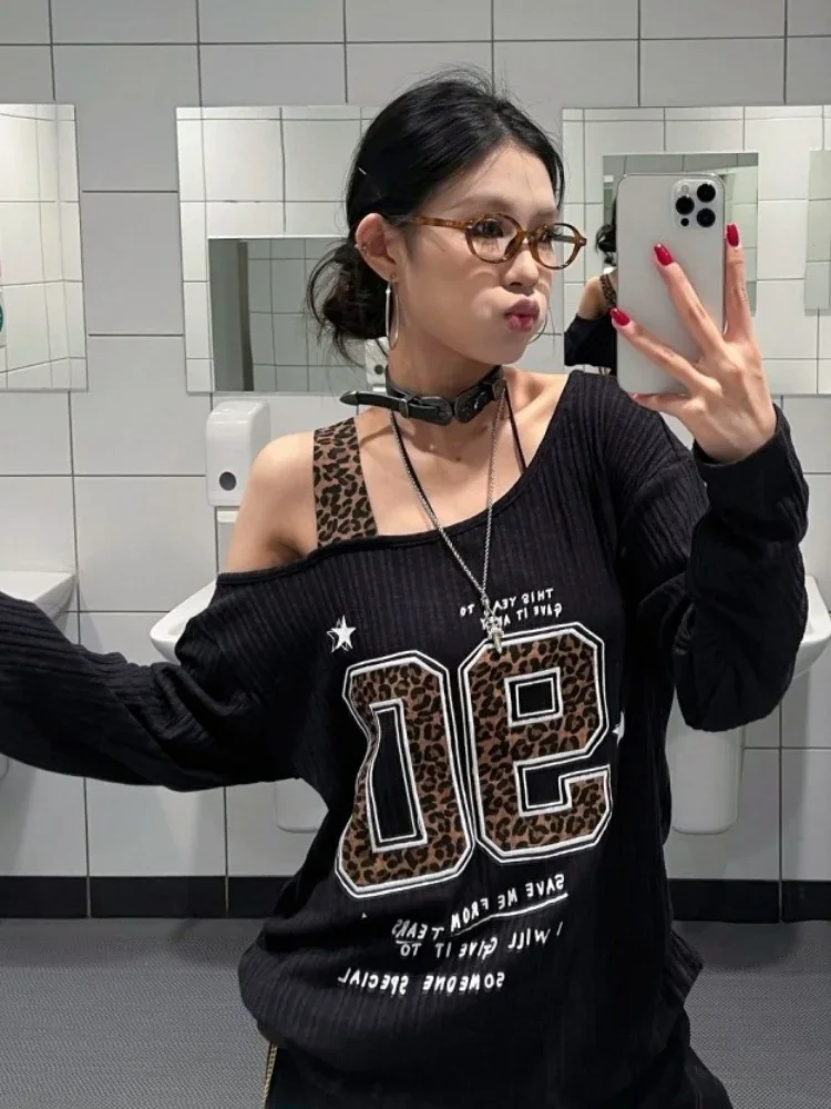 Y2K Patchwork Leopard Print T- - Fashion Streetwear 评论和价格