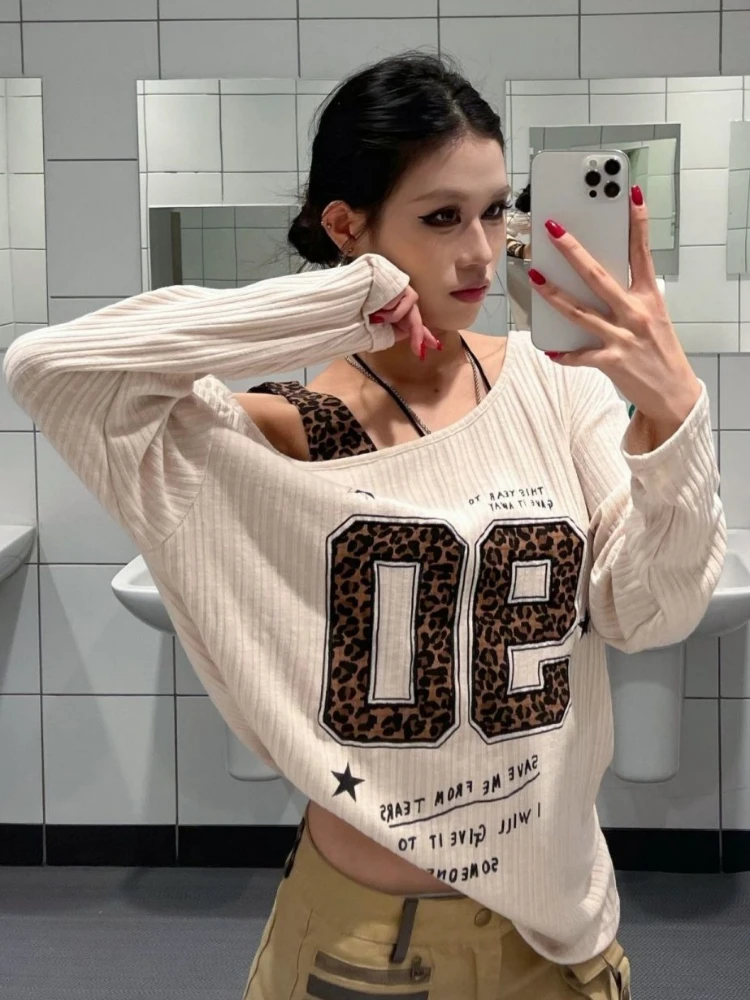 Y2K Patchwork Leopard Print T- - Fashion Streetwear 评论和价格
