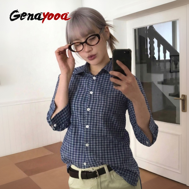 Genayooa Y2k Plaid Shirt Women - Street Fashion In Korea 评论和价格