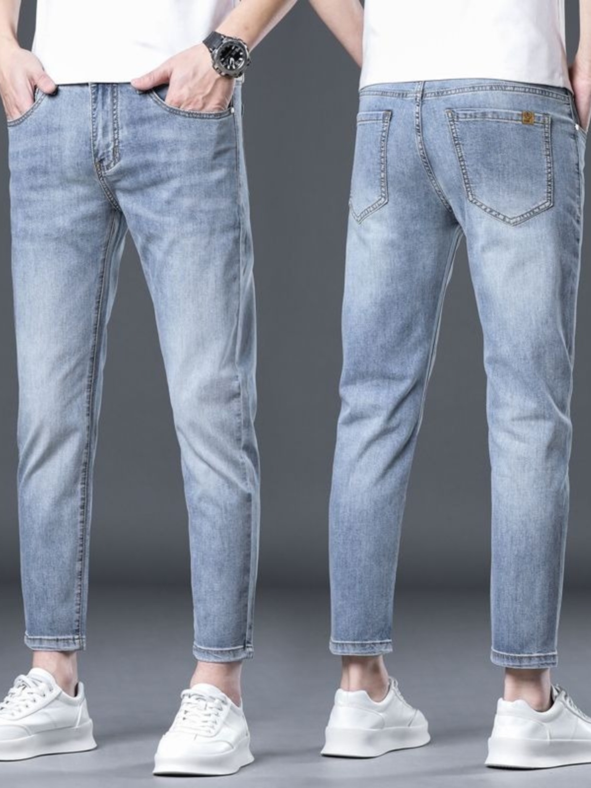 Hong Kong Ice Silk Nine-Tenths - Street Fashion Jeans Men 评论和价格