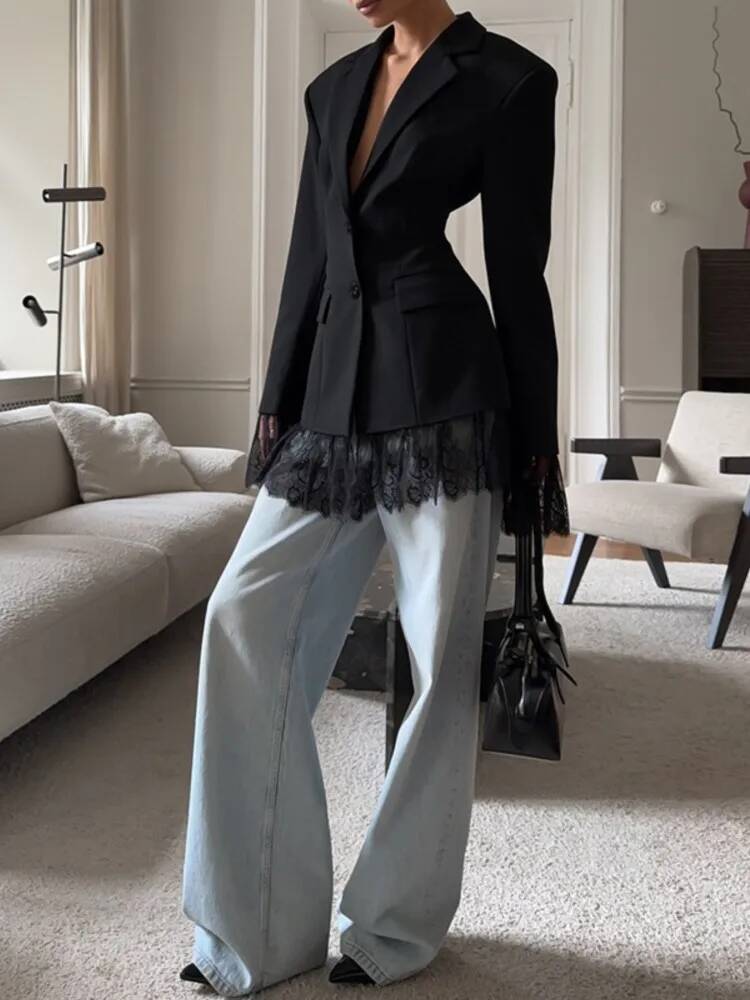 Elegant Lace Blazer Coat Women - Street Fashion Taiwan 评论和价格