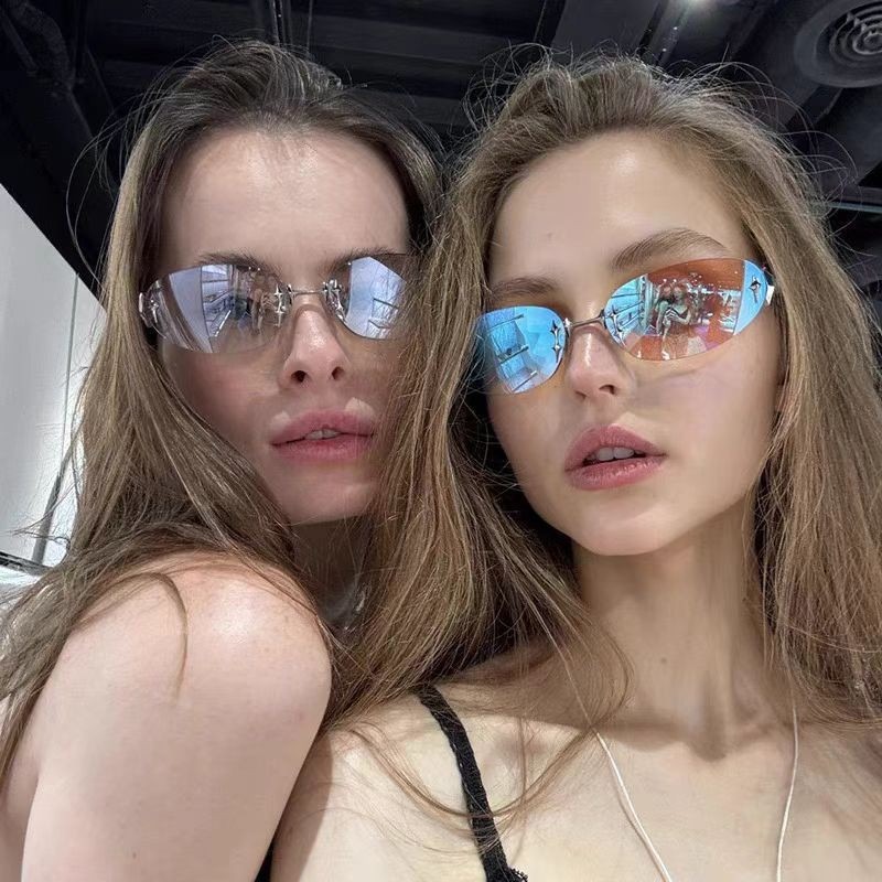Y2K Frameless Oval Metal Sungl - Street Fashion Shoot 评论和价格