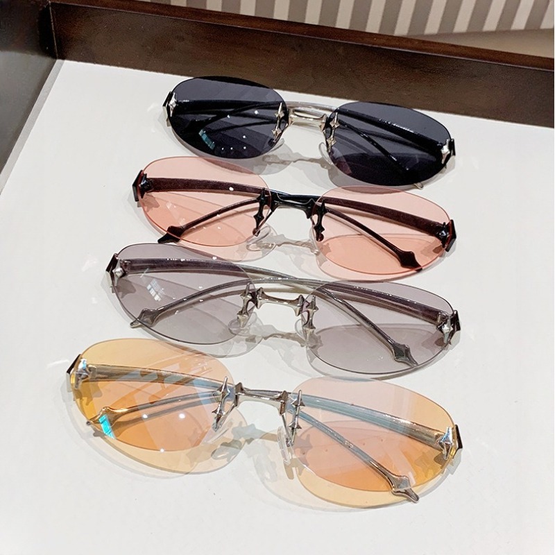 Y2K Frameless Oval Metal Sungl - Street Fashion Shoot 评论和价格