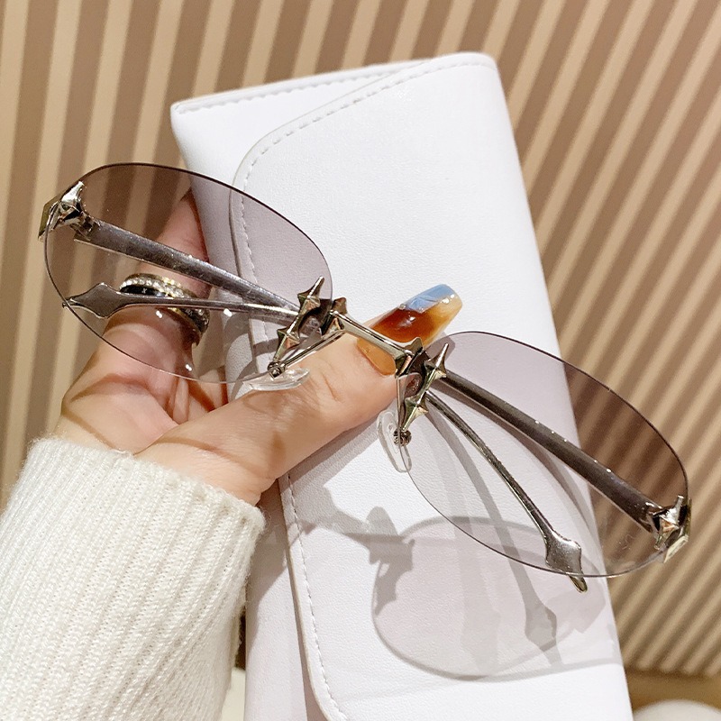 Y2K Frameless Oval Metal Sungl - Street Fashion Shoot 评论和价格
