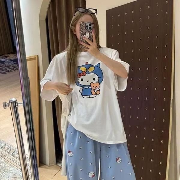 Short Sleeved Hello Kitty Prin - Street Fashion Casual 评论和价格