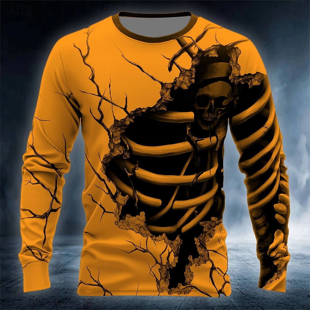 Funny 3D Skull Print Men's T-s - Street Fashion Casual 评论和价格