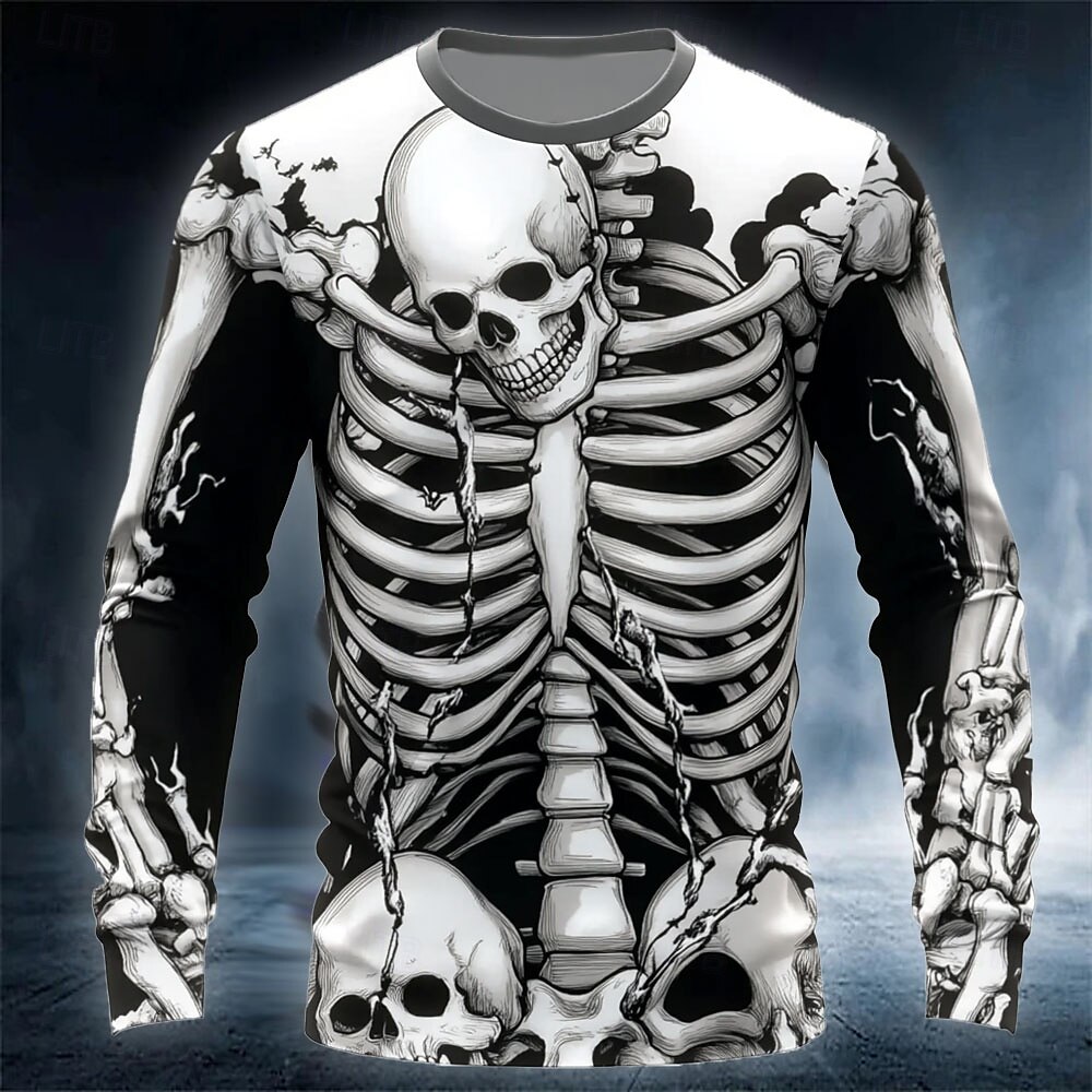 Funny 3D Skull Print Men's T-s - Street Fashion Casual 评论和价格