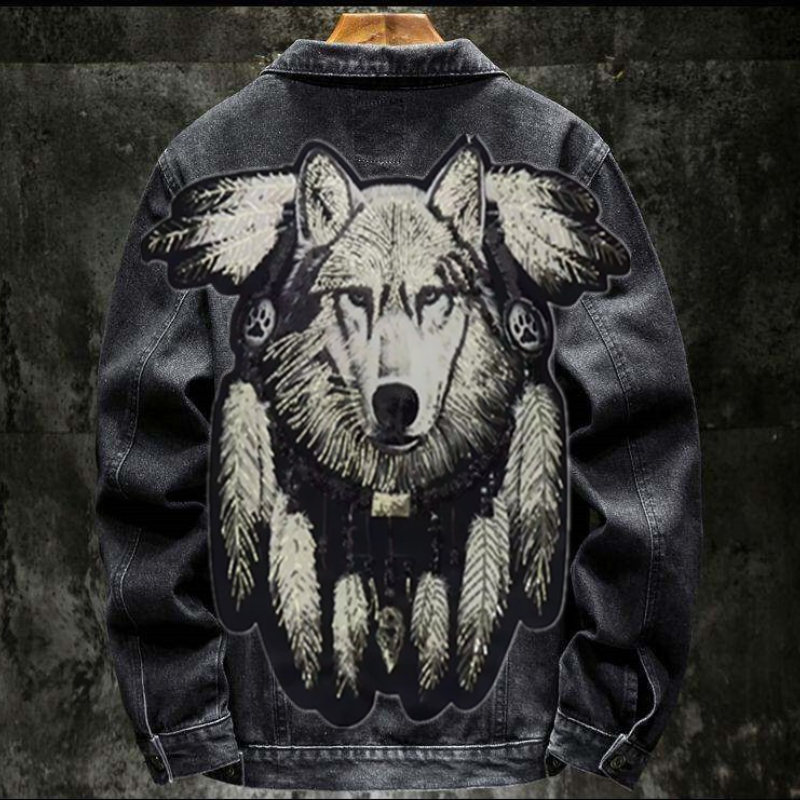 America Vintage Heavy Wolf Emb - Street Fashion Jeans Men 评论和价格