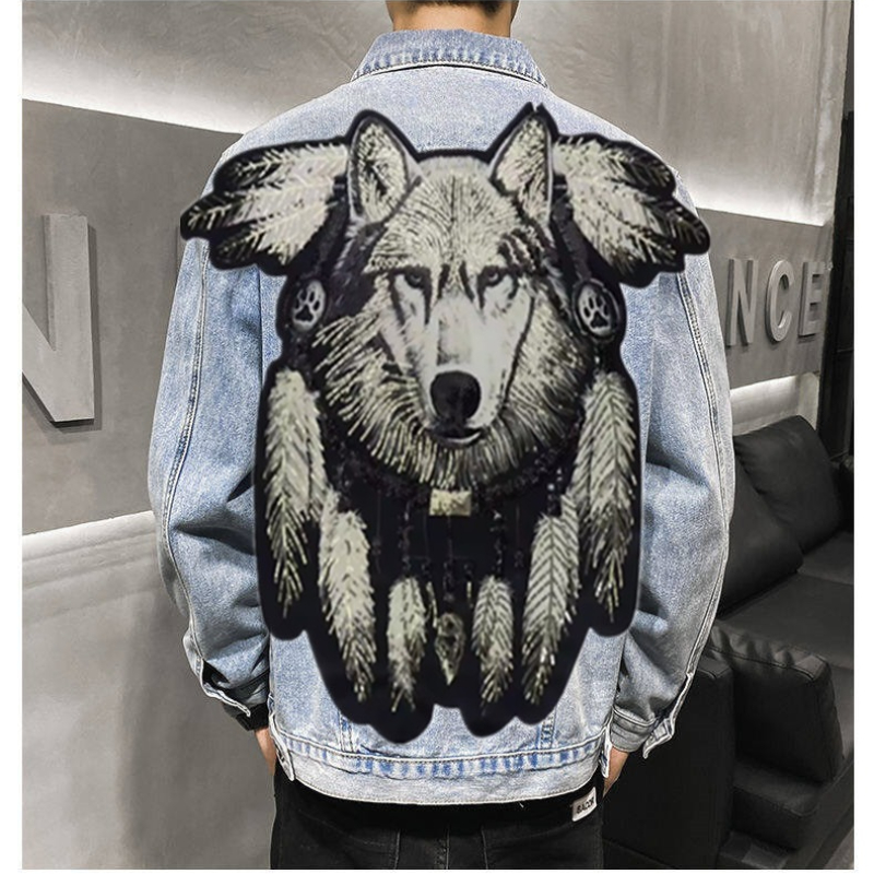 America Vintage Heavy Wolf Emb - Street Fashion Jeans Men 评论和价格