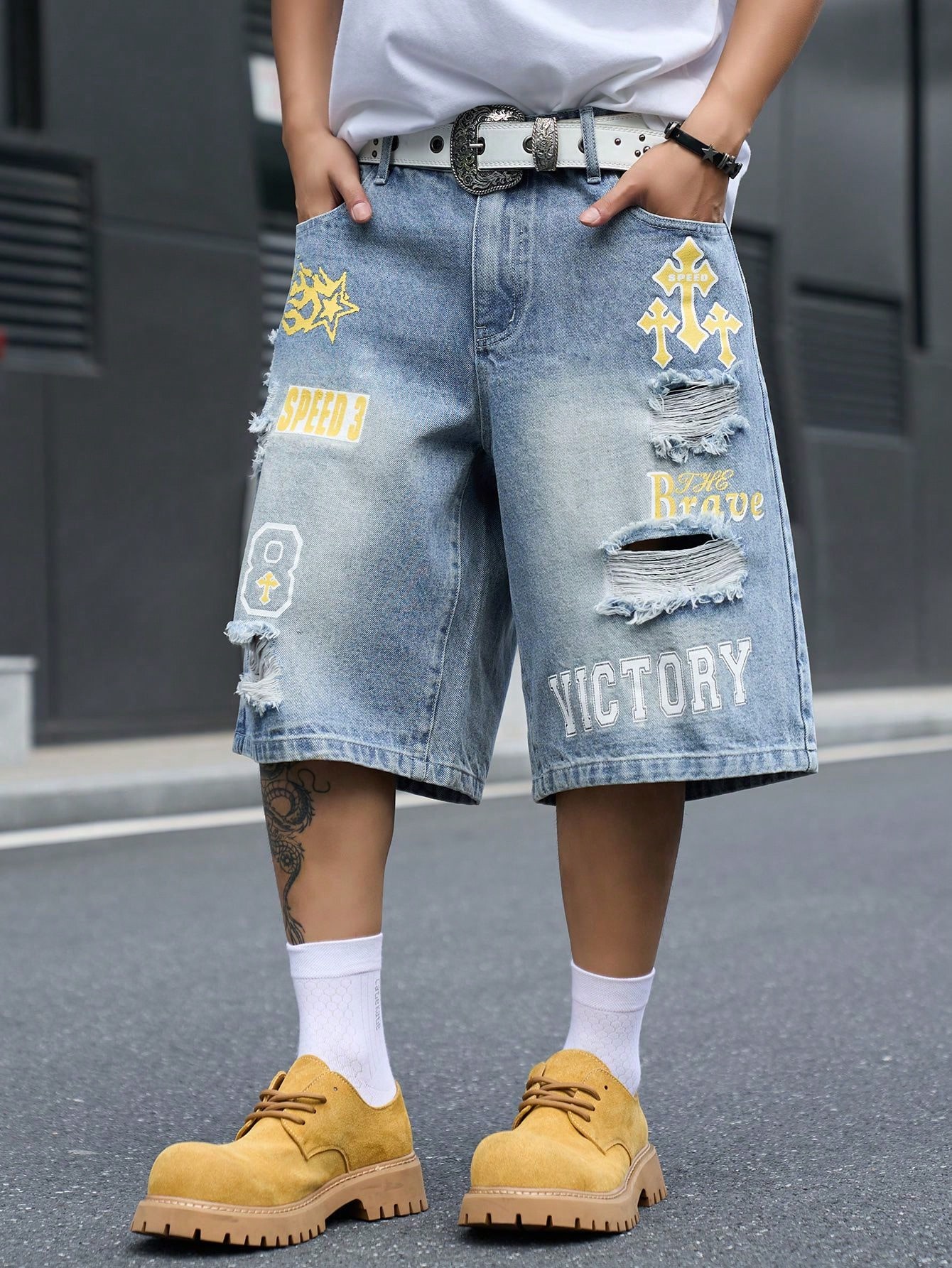 Men's Loose Fit Denim Bermuda  - Street Fashion Jeans Men 评论和价格