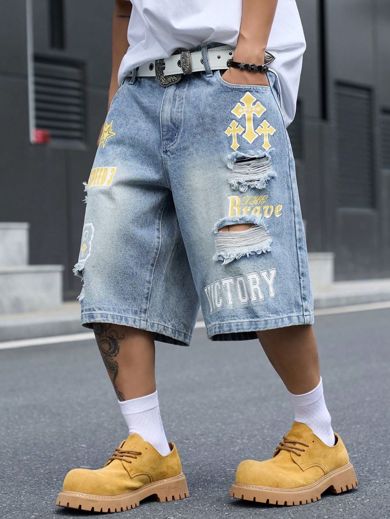 Men's Loose Fit Denim Bermuda  - Street Fashion Jeans Men 评论和价格